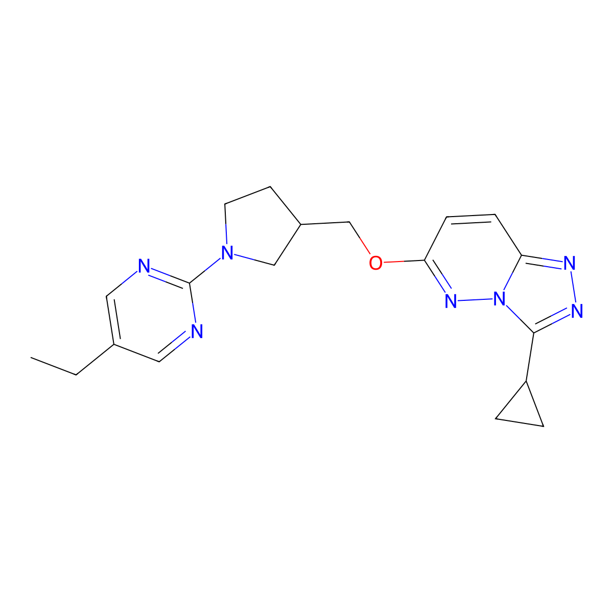 2-{3-[({3-Cyclopropyl-[1,2,4]triazolo[4,3-b]pyridazin-6-yl}oxy)methyl]pyrrolidin-1-yl}-5-ethylpyrimidine molecular structure, CAS 2549023-80-3