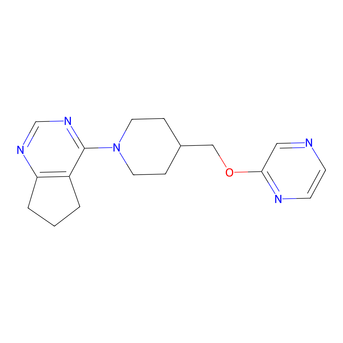 2-[(1-{5H,6H,7H-cyclopenta[d]pyrimidin-4-yl}piperidin-4-yl)methoxy]pyrazine molecular structure, CAS 2549023-81-4