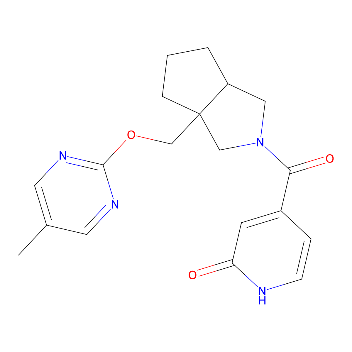 4-(3a-{[(5-Methylpyrimidin-2-yl)oxy]methyl}-octahydrocyclopenta[c]pyrrole-2-carbonyl)-1,2-dihydropyridin-2-one molecular structure, CAS 2549023-93-8