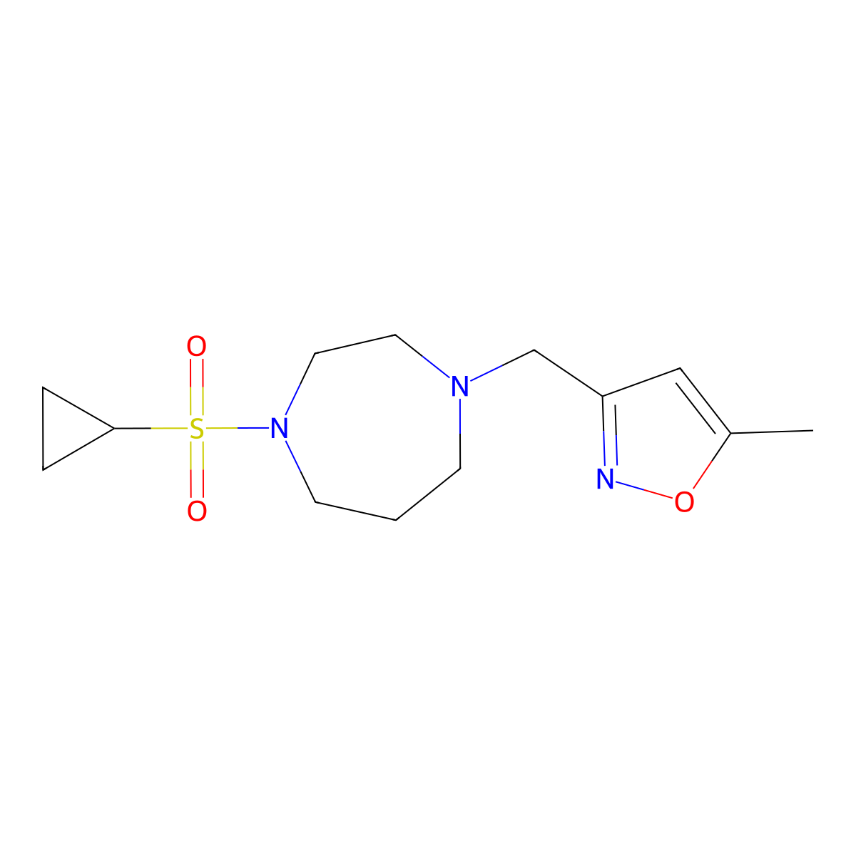 1-(Cyclopropanesulfonyl)-4-[(5-methyl-1,2-oxazol-3-yl)methyl]-1,4-diazepane molecular structure, CAS 2549023-94-9
