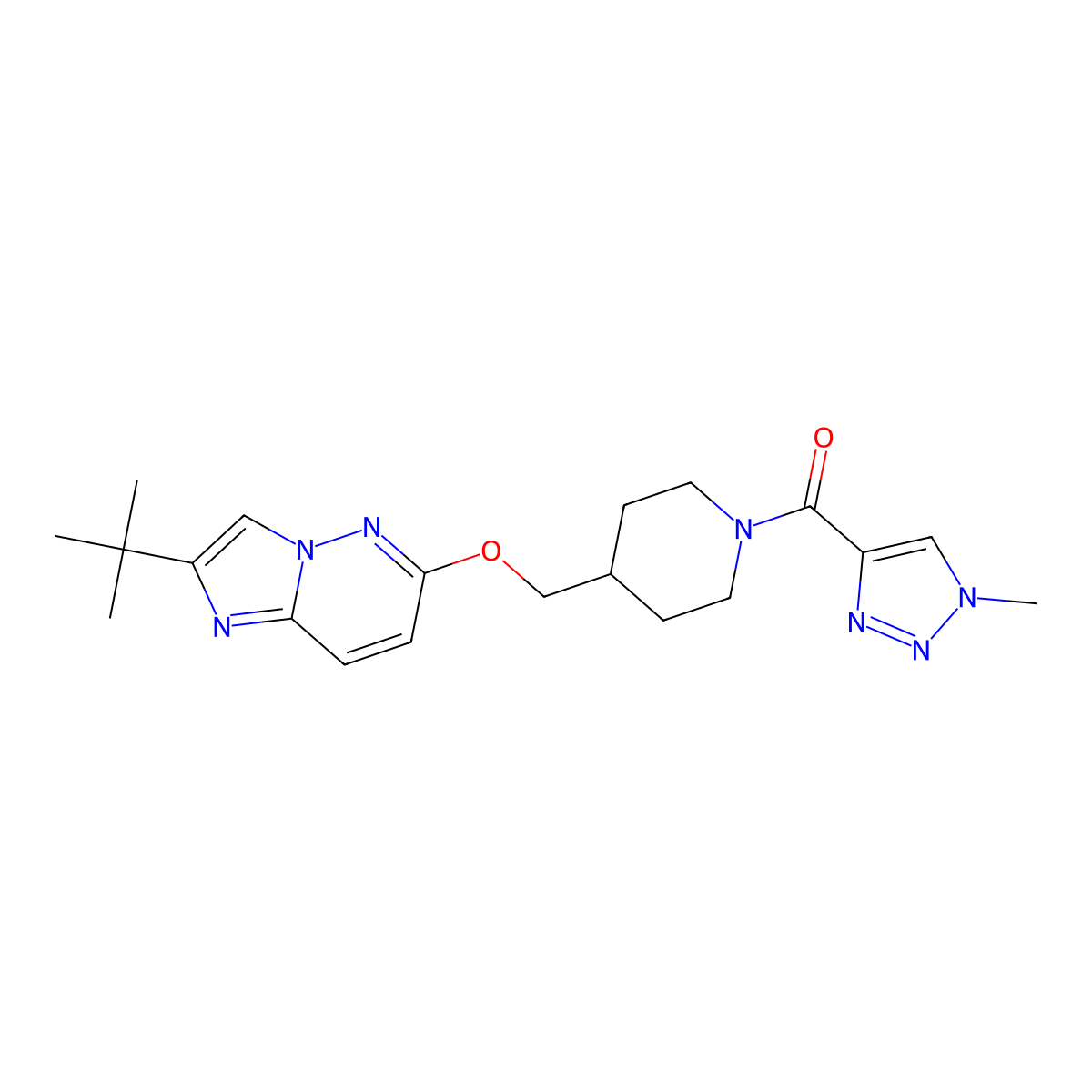 4-[({2-tert-butylimidazo[1,2-b]pyridazin-6-yl}oxy)methyl]-1-(1-methyl-1H-1,2,3-triazole-4-carbonyl)piperidine molecular structure, CAS 2549023-98-3