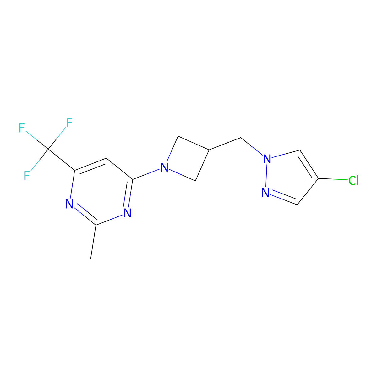 4-{3-[(4-chloro-1H-pyrazol-1-yl)methyl]azetidin-1-yl}-2-methyl-6-(trifluoromethyl)pyrimidine molecular structure, CAS 2549024-00-0