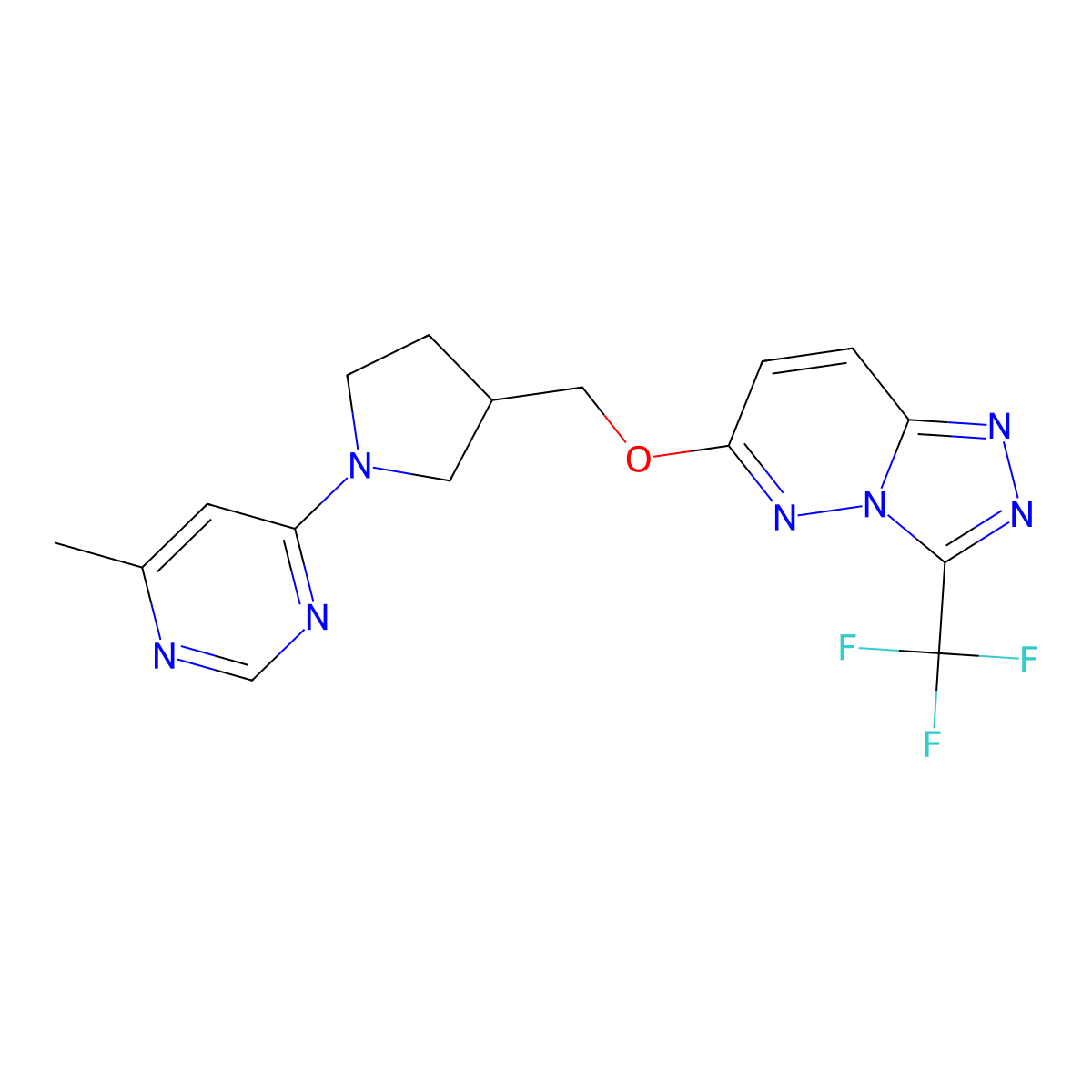 4-Methyl-6-[3-({[3-(trifluoromethyl)-[1,2,4]triazolo[4,3-b]pyridazin-6-yl]oxy}methyl)pyrrolidin-1-yl]pyrimidine molecular structure, CAS 2549024-03-3