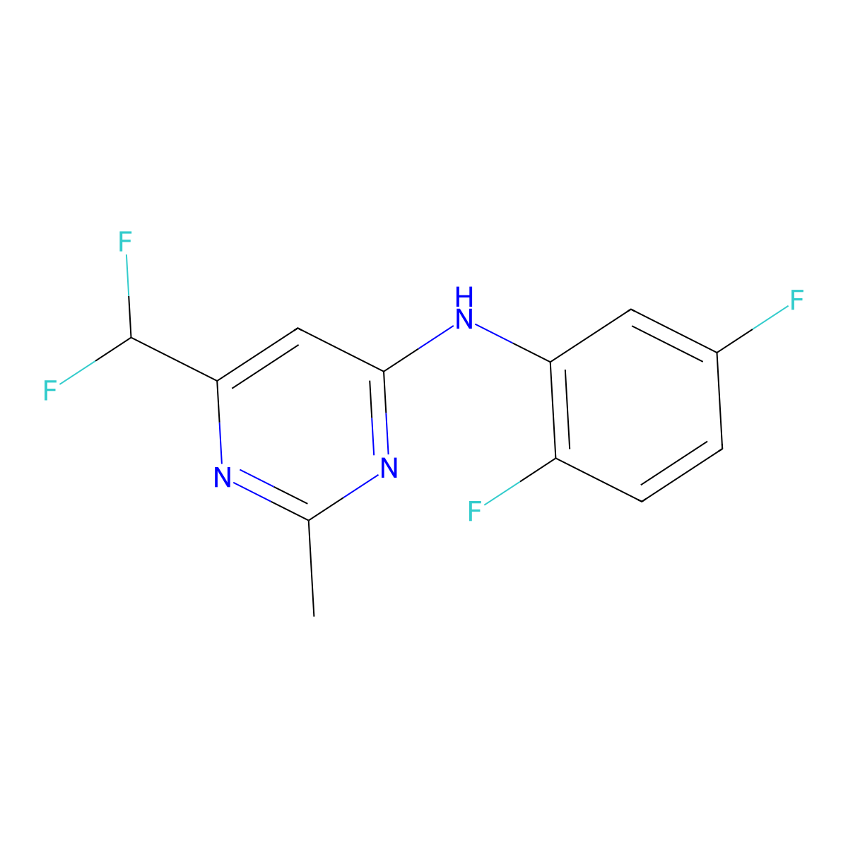 6-(difluoromethyl)-N-(2,5-difluorophenyl)-2-methylpyrimidin-4-amine molecular structure, CAS 2549024-10-2