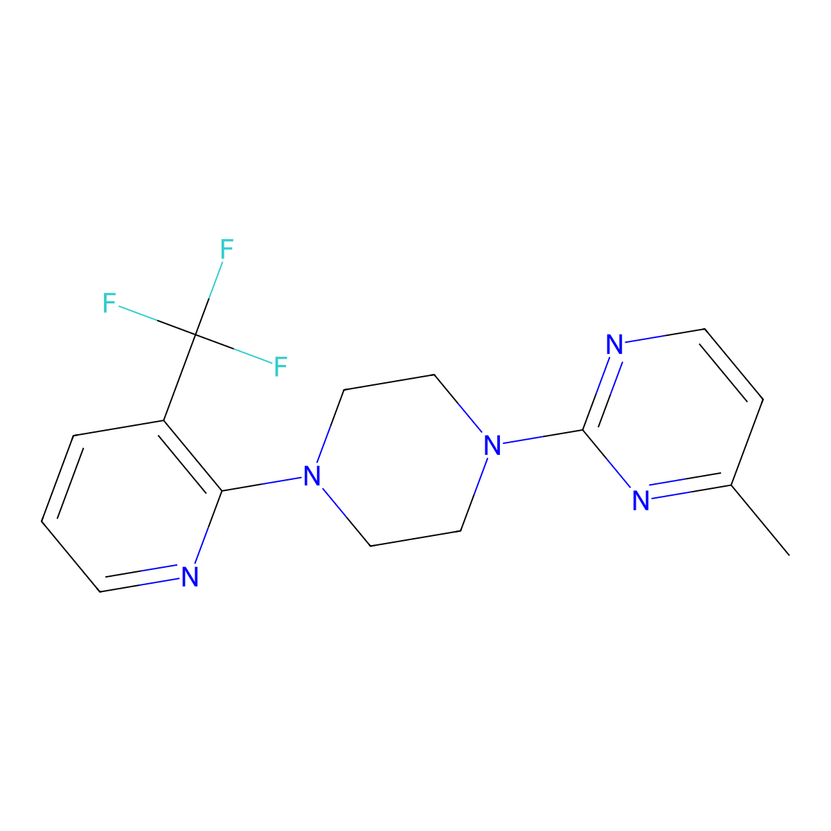 4-Methyl-2-{4-[3-(trifluoromethyl)pyridin-2-yl]piperazin-1-yl}pyrimidine molecular structure, CAS 2549024-11-3