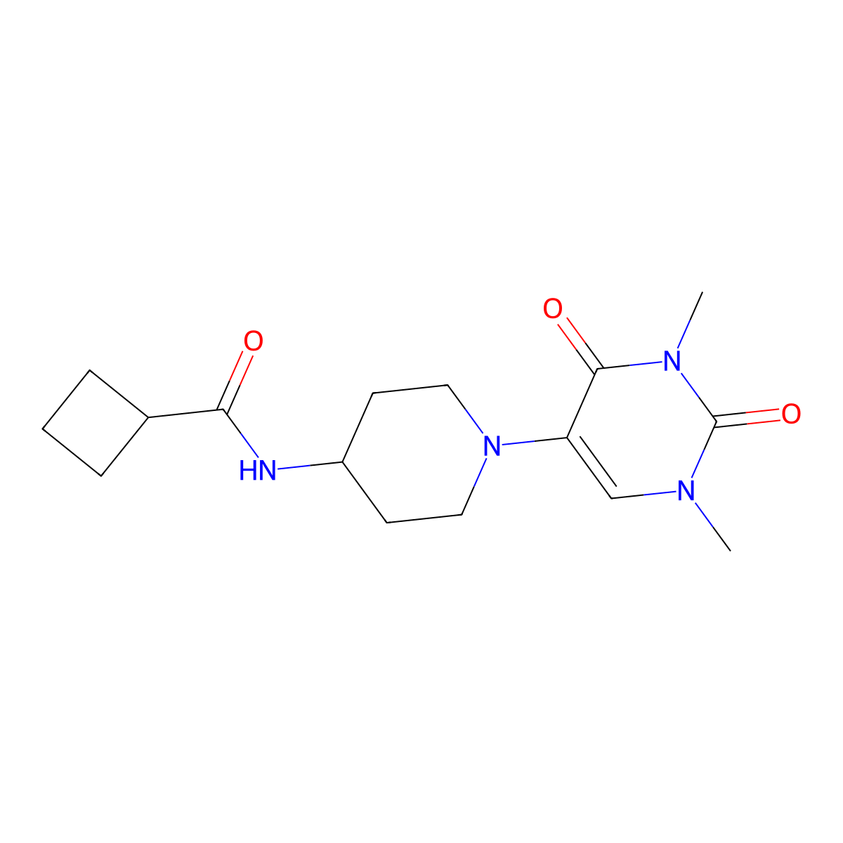 N-[1-(1,3-dimethyl-2,4-dioxo-1,2,3,4-tetrahydropyrimidin-5-yl)piperidin-4-yl]cyclobutanecarboxamide molecular structure, CAS 2549024-13-5