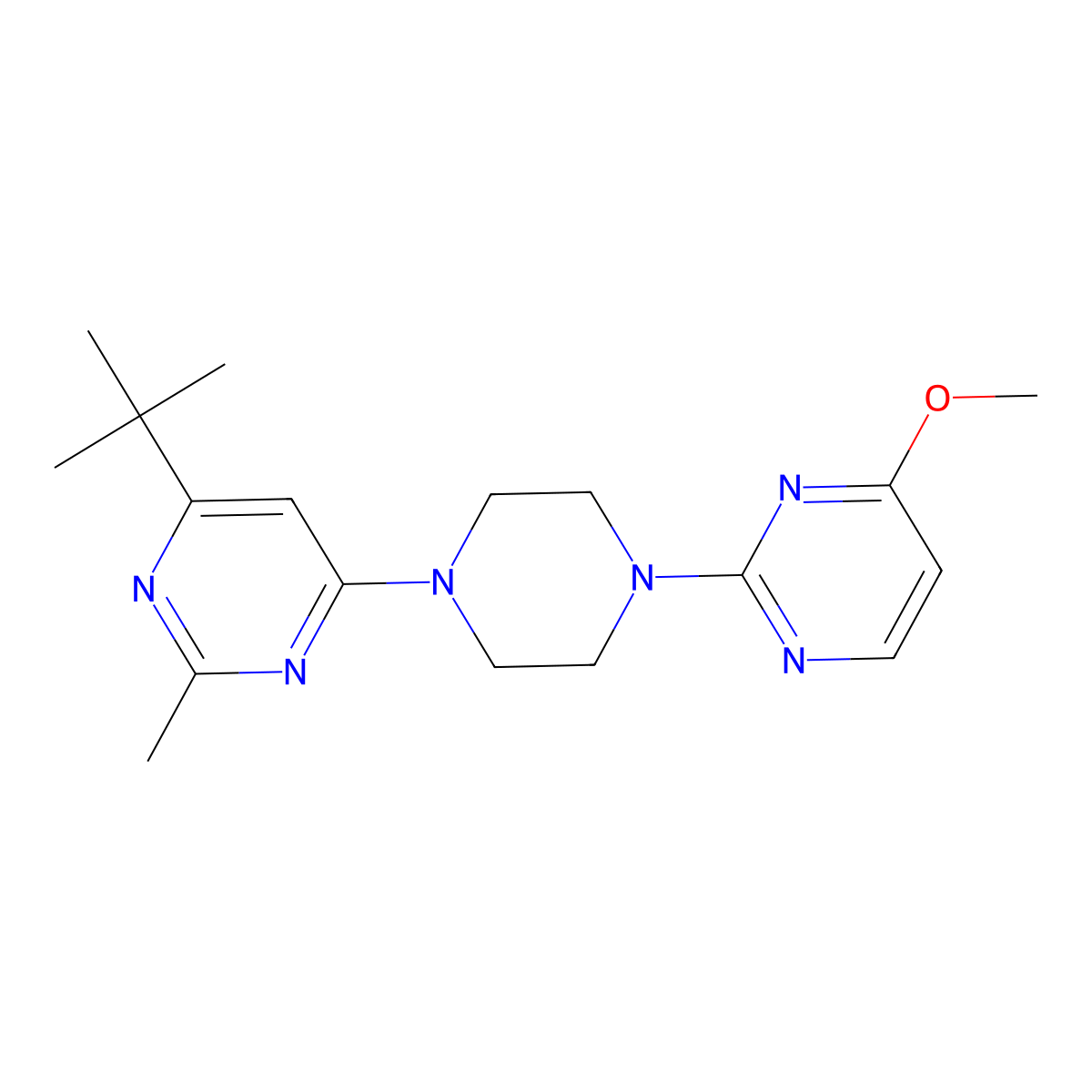 4-Tert-butyl-6-[4-(4-methoxypyrimidin-2-yl)piperazin-1-yl]-2-methylpyrimidine molecular structure, CAS 2549024-14-6