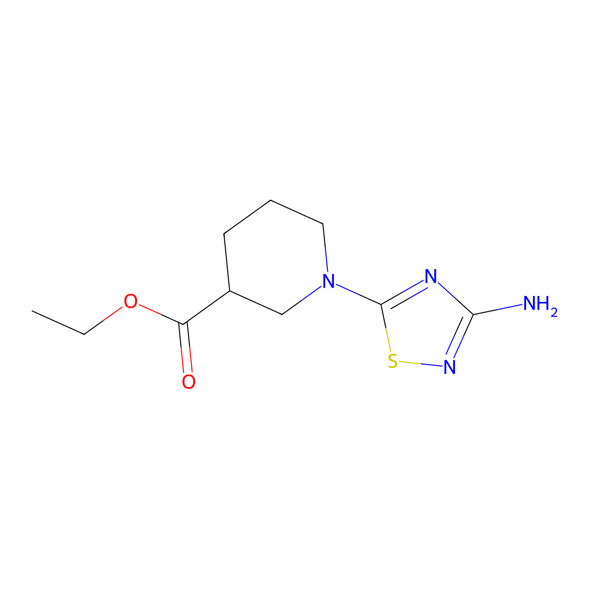 Ethyl 1-(3-amino-1,2,4-thiadiazol-5-yl)piperidine-3-carboxylate molecular structure, CAS 2549024-15-7