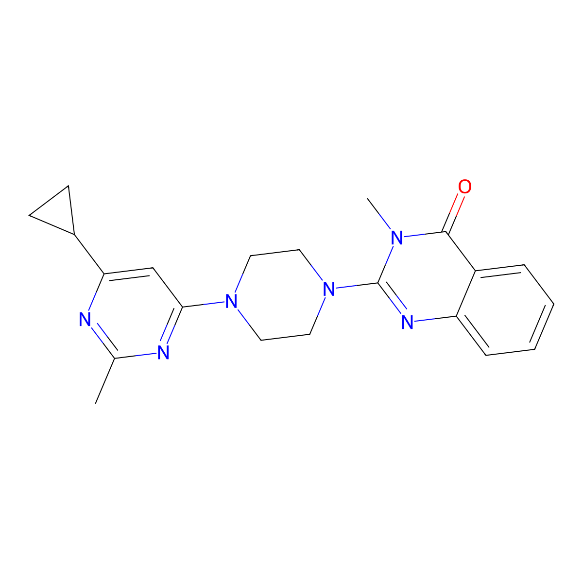 2-[4-(6-Cyclopropyl-2-methylpyrimidin-4-yl)piperazin-1-yl]-3-methyl-3,4-dihydroquinazolin-4-one molecular structure, CAS 2549024-17-9