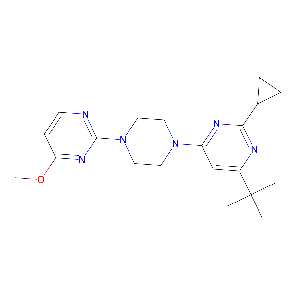 4-Tert-butyl-2-cyclopropyl-6-[4-(4-methoxypyrimidin-2-yl)piperazin-1-yl]pyrimidine molecular structure, CAS 2549024-20-4