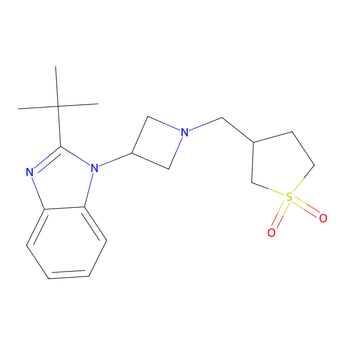 3-{[3-(2-tert-butyl-1H-1,3-benzodiazol-1-yl)azetidin-1-yl]methyl}-1lambda6-thiolane-1,1-dione molecular structure, CAS 2549024-21-5