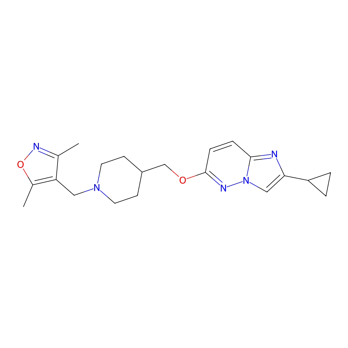 4-[({2-Cyclopropylimidazo[1,2-b]pyridazin-6-yl}oxy)methyl]-1-[(3,5-dimethyl-1,2-oxazol-4-yl)methyl]piperidine molecular structure, CAS 2549024-22-6