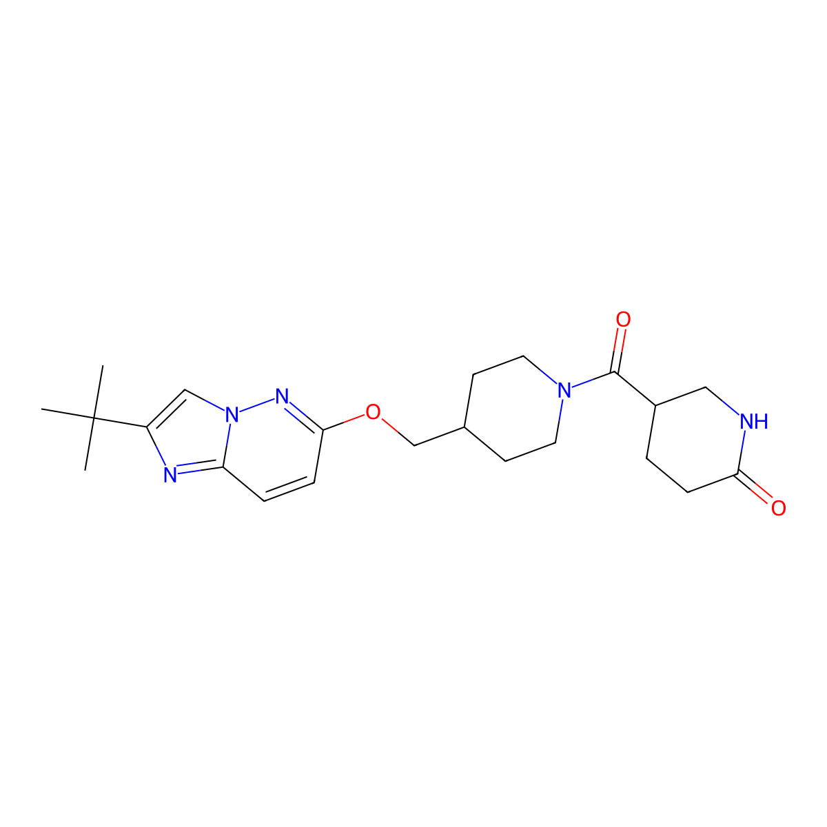 5-{4-[({2-Tert-butylimidazo[1,2-b]pyridazin-6-yl}oxy)methyl]piperidine-1-carbonyl}piperidin-2-one molecular structure, CAS 2549024-25-9