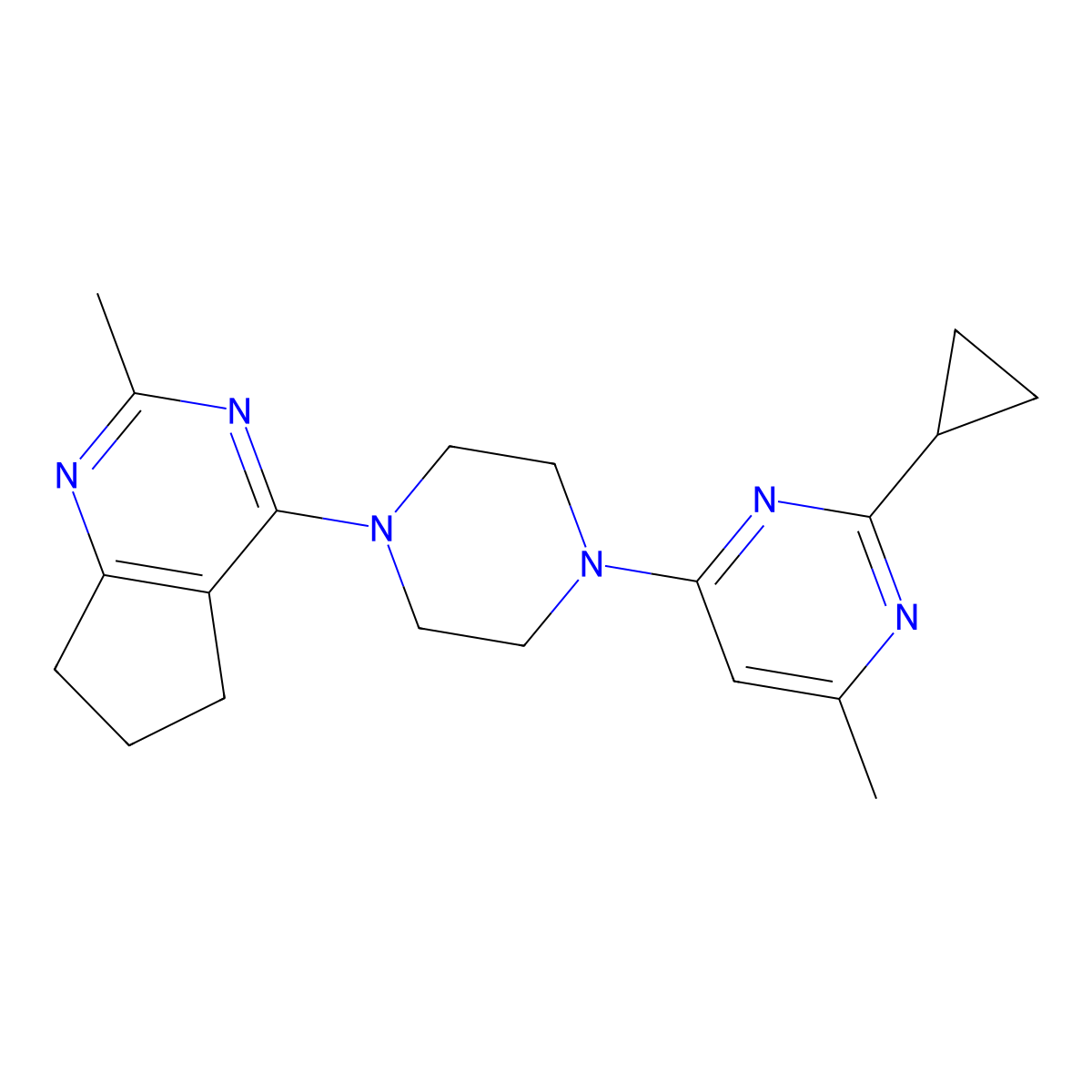 2-cyclopropyl-4-methyl-6-(4-{2-methyl-5H,6H,7H-cyclopenta[d]pyrimidin-4-yl}piperazin-1-yl)pyrimidine molecular structure, CAS 2549024-33-9
