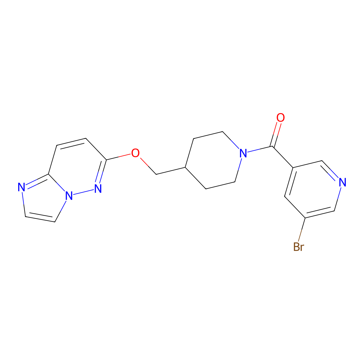 3-Bromo-5-[4-({imidazo[1,2-b]pyridazin-6-yloxy}methyl)piperidine-1-carbonyl]pyridine molecular structure, CAS 2549024-39-5
