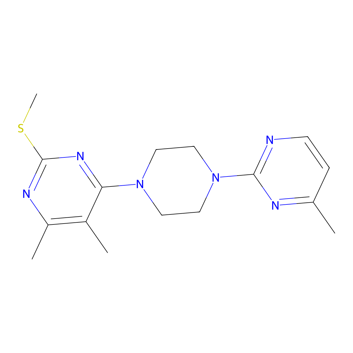 4,5-Dimethyl-6-[4-(4-methylpyrimidin-2-yl)piperazin-1-yl]-2-(methylsulfanyl)pyrimidine molecular structure, CAS 2549024-41-9