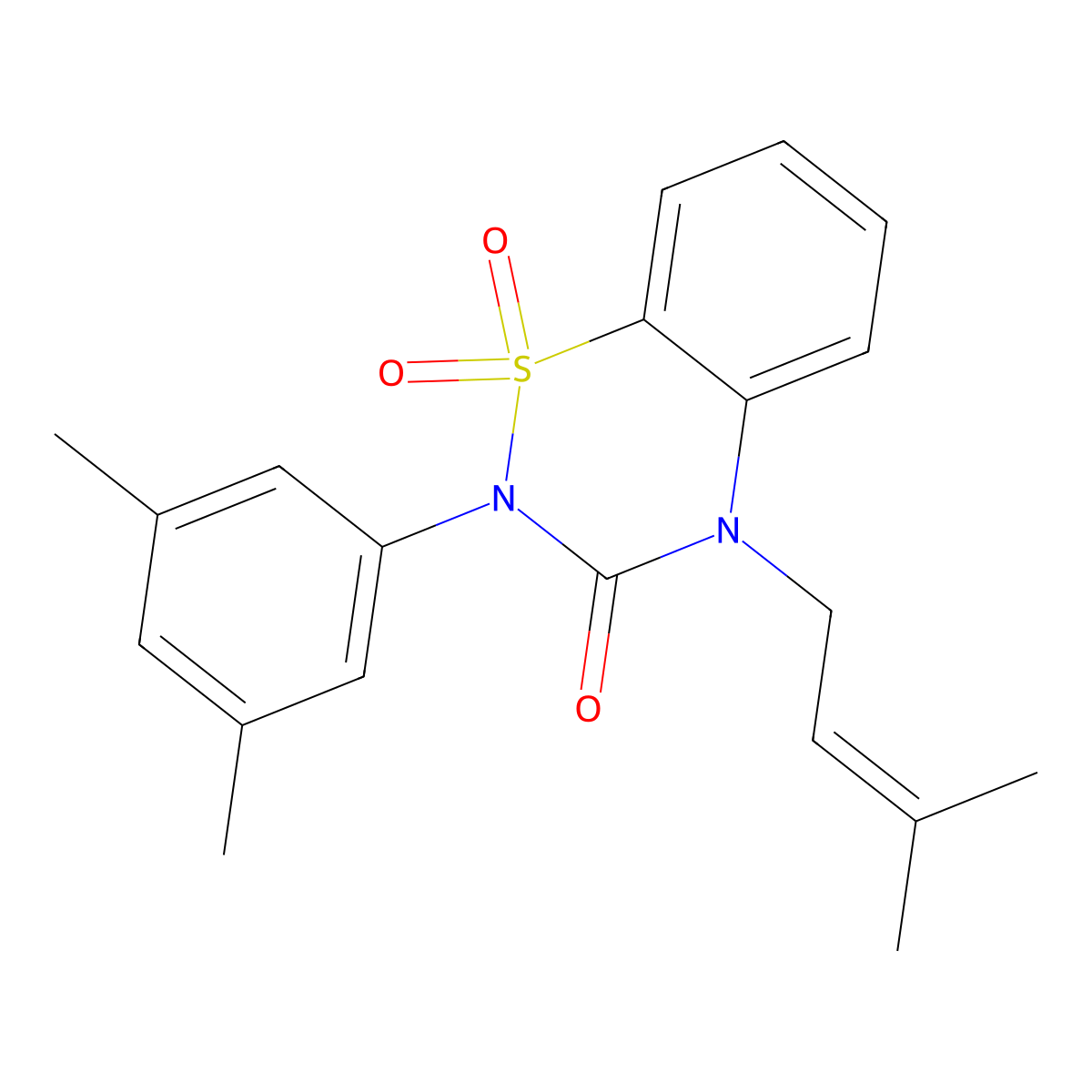 2-(3,5-dimethylphenyl)-4-(3-methylbut-2-en-1-yl)-3,4-dihydro-2H-1lambda6,2,4-benzothiadiazine-1,1,3-trione molecular structure, CAS 2549024-42-0