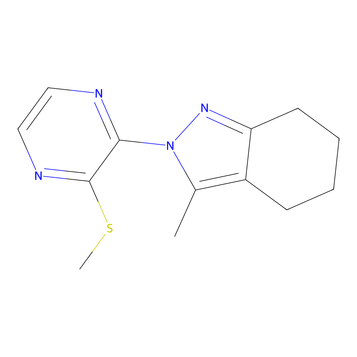 3-methyl-2-[3-(methylsulfanyl)pyrazin-2-yl]-4,5,6,7-tetrahydro-2H-indazole molecular structure, CAS 2549024-44-2