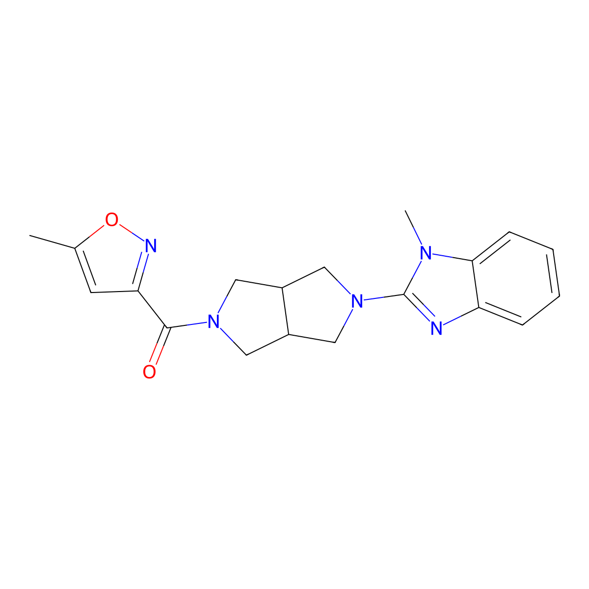 1-methyl-2-[5-(5-methyl-1,2-oxazole-3-carbonyl)-octahydropyrrolo[3,4-c]pyrrol-2-yl]-1H-1,3-benzodiazole molecular structure, CAS 2549024-45-3