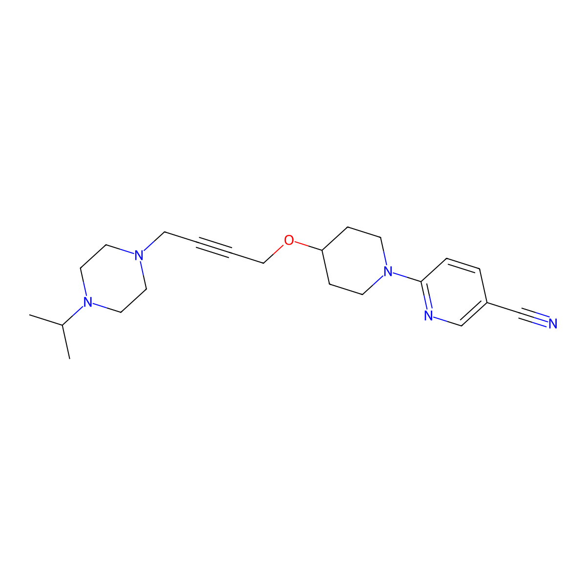6-[4-({4-[4-(Propan-2-yl)piperazin-1-yl]but-2-yn-1-yl}oxy)piperidin-1-yl]pyridine-3-carbonitrile molecular structure, CAS 2549024-51-1