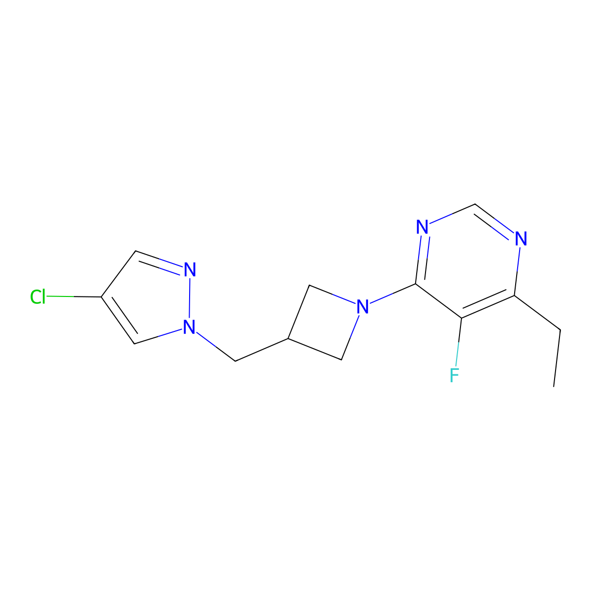 4-{3-[(4-chloro-1H-pyrazol-1-yl)methyl]azetidin-1-yl}-6-ethyl-5-fluoropyrimidine molecular structure, CAS 2549024-52-2