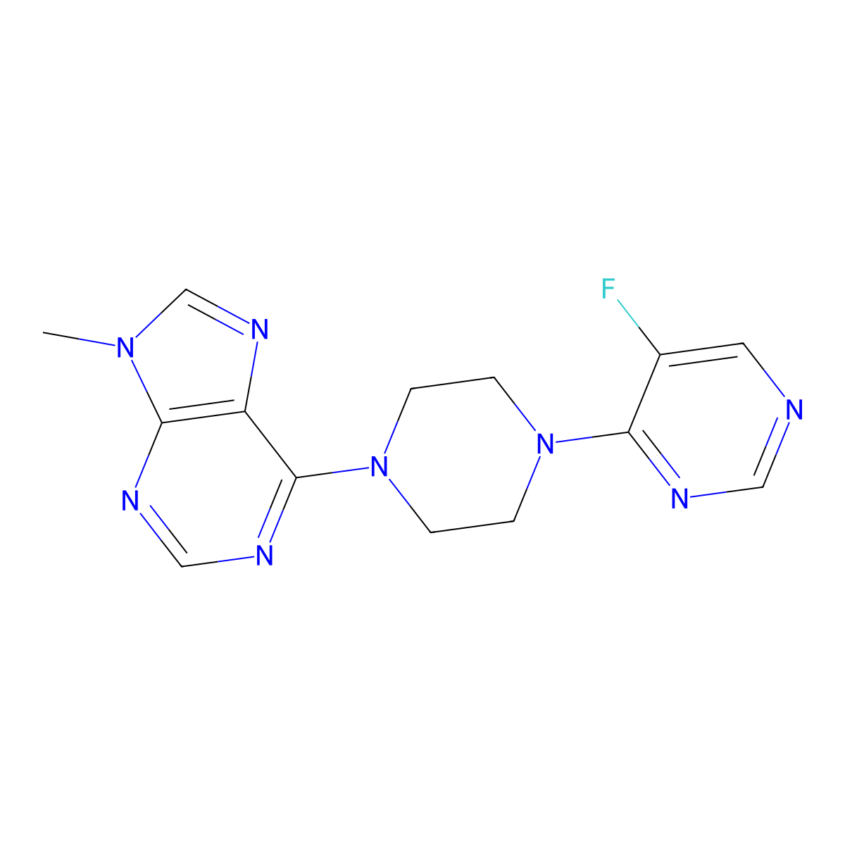 6-[4-(5-fluoropyrimidin-4-yl)piperazin-1-yl]-9-methyl-9H-purine molecular structure, CAS 2549024-53-3