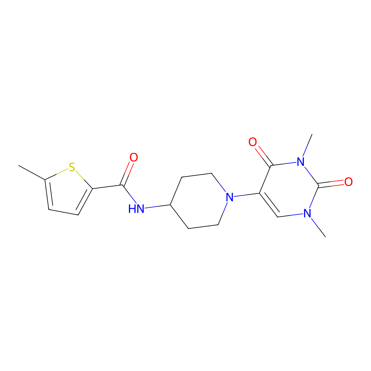 N-[1-(1,3-dimethyl-2,4-dioxo-1,2,3,4-tetrahydropyrimidin-5-yl)piperidin-4-yl]-5-methylthiophene-2-carboxamide molecular structure, CAS 2549024-56-6