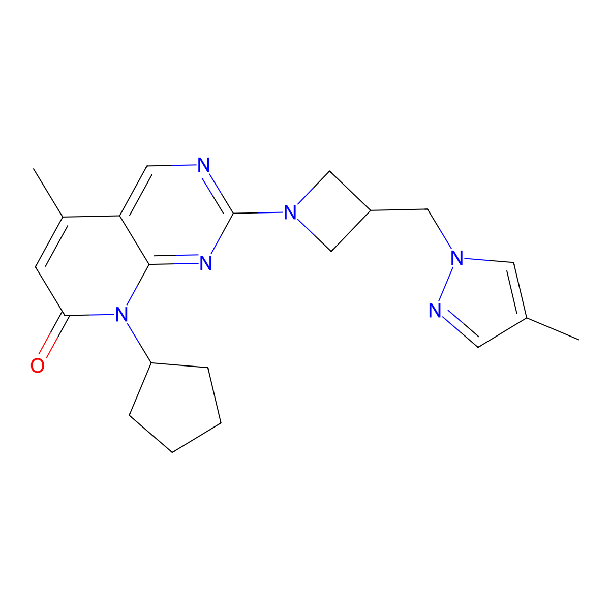 8-cyclopentyl-5-methyl-2-{3-[(4-methyl-1H-pyrazol-1-yl)methyl]azetidin-1-yl}-7H,8H-pyrido[2,3-d]pyrimidin-7-one molecular structure, CAS 2549024-59-9