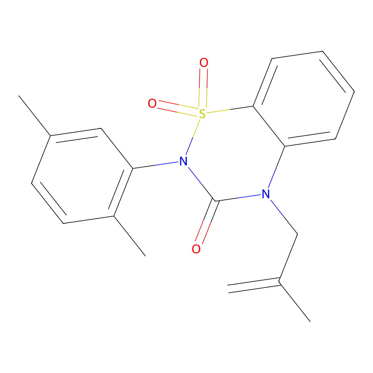 2-(2,5-dimethylphenyl)-4-(2-methylprop-2-en-1-yl)-3,4-dihydro-2H-1lambda6,2,4-benzothiadiazine-1,1,3-trione molecular structure, CAS 2549024-60-2