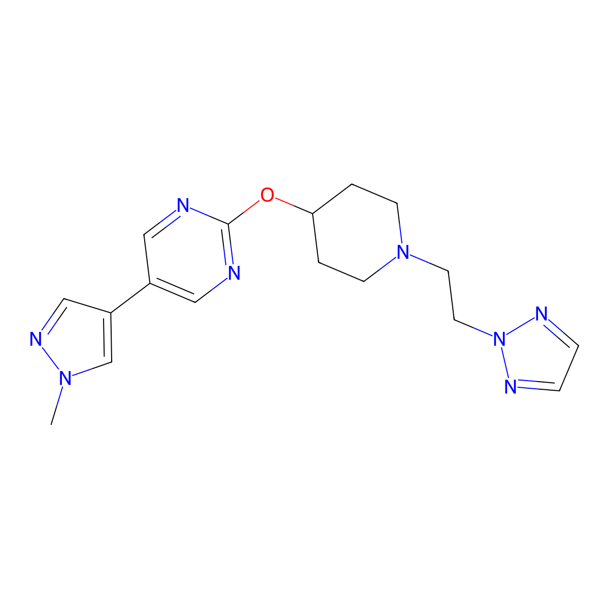 5-(1-methyl-1H-pyrazol-4-yl)-2-({1-[2-(2H-1,2,3-triazol-2-yl)ethyl]piperidin-4-yl}oxy)pyrimidine molecular structure, CAS 2549024-62-4