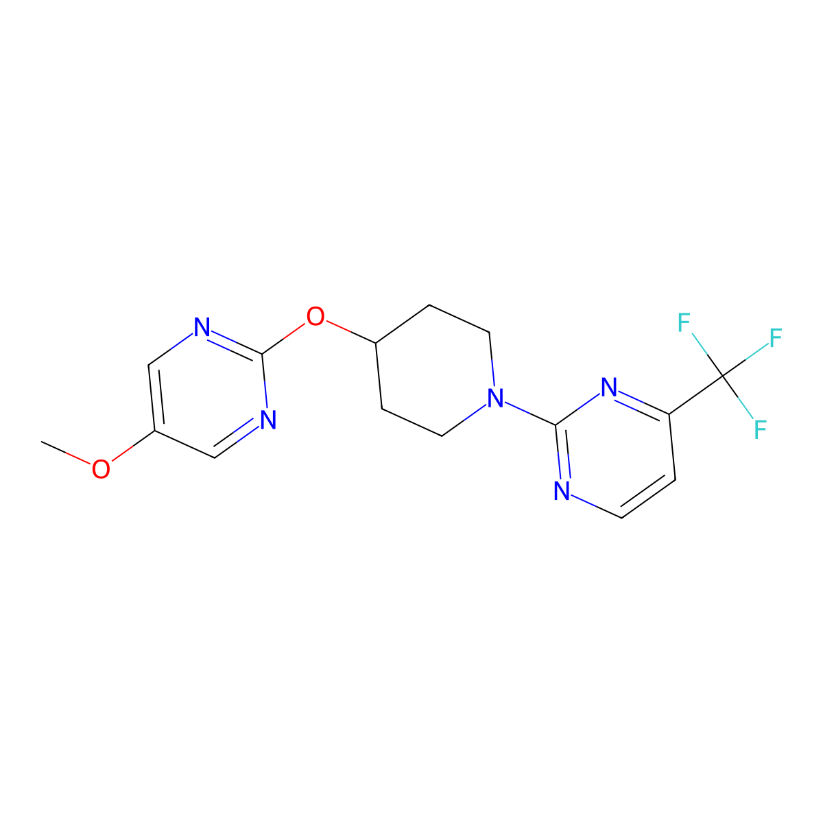 2-{4-[(5-Methoxypyrimidin-2-yl)oxy]piperidin-1-yl}-4-(trifluoromethyl)pyrimidine molecular structure, CAS 2549024-63-5