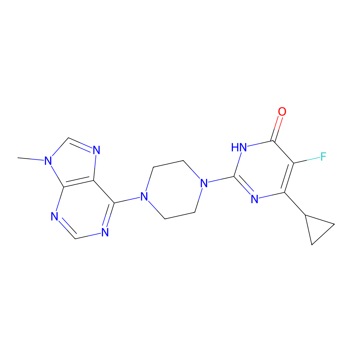 6-cyclopropyl-5-fluoro-2-[4-(9-methyl-9H-purin-6-yl)piperazin-1-yl]-3,4-dihydropyrimidin-4-one molecular structure, CAS 2549024-67-9