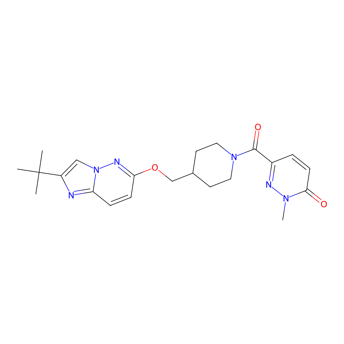 6-{4-[({2-Tert-butylimidazo[1,2-b]pyridazin-6-yl}oxy)methyl]piperidine-1-carbonyl}-2-methyl-2,3-dihydropyridazin-3-one molecular structure, CAS 2549024-69-1