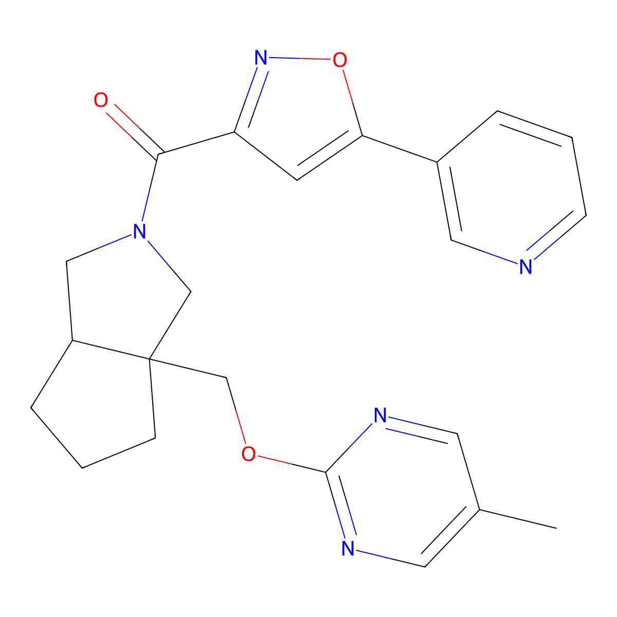 5-Methyl-2-({2-[5-(pyridin-3-yl)-1,2-oxazole-3-carbonyl]-octahydrocyclopenta[c]pyrrol-3a-yl}methoxy)pyrimidine molecular structure, CAS 2549024-80-6