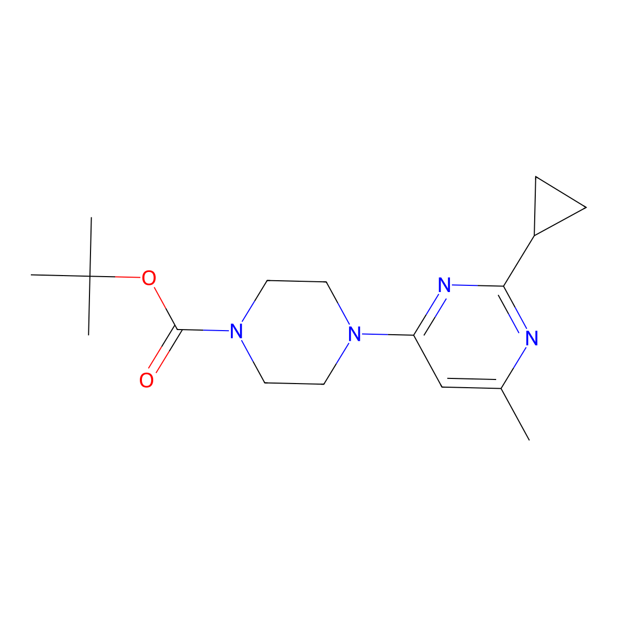Tert-butyl 4-(2-cyclopropyl-6-methylpyrimidin-4-yl)piperazine-1-carboxylate molecular structure, CAS 2549024-81-7