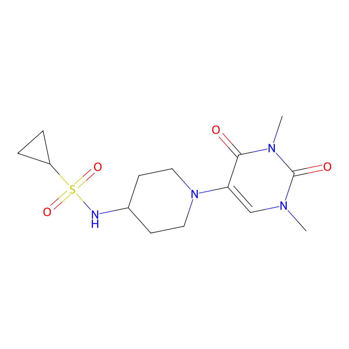 N-[1-(1,3-dimethyl-2,4-dioxo-1,2,3,4-tetrahydropyrimidin-5-yl)piperidin-4-yl]cyclopropanesulfonamide molecular structure, CAS 2549024-83-9