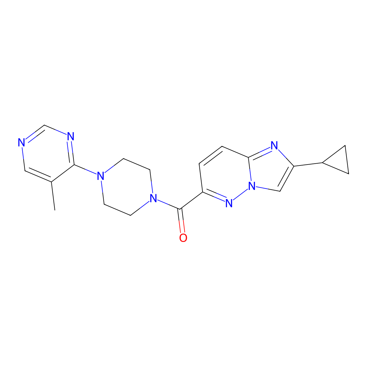 4-(4-{2-Cyclopropylimidazo[1,2-b]pyridazine-6-carbonyl}piperazin-1-yl)-5-methylpyrimidine molecular structure, CAS 2549024-88-4