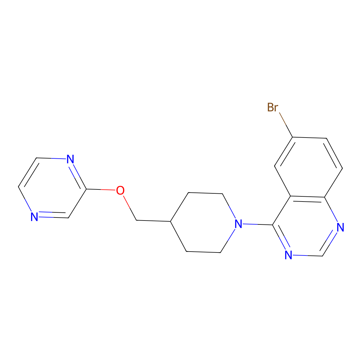 6-Bromo-4-{4-[(pyrazin-2-yloxy)methyl]piperidin-1-yl}quinazoline molecular structure, CAS 2549024-90-8