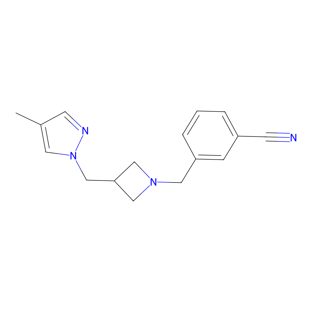 3-({3-[(4-methyl-1H-pyrazol-1-yl)methyl]azetidin-1-yl}methyl)benzonitrile molecular structure, CAS 2549024-93-1