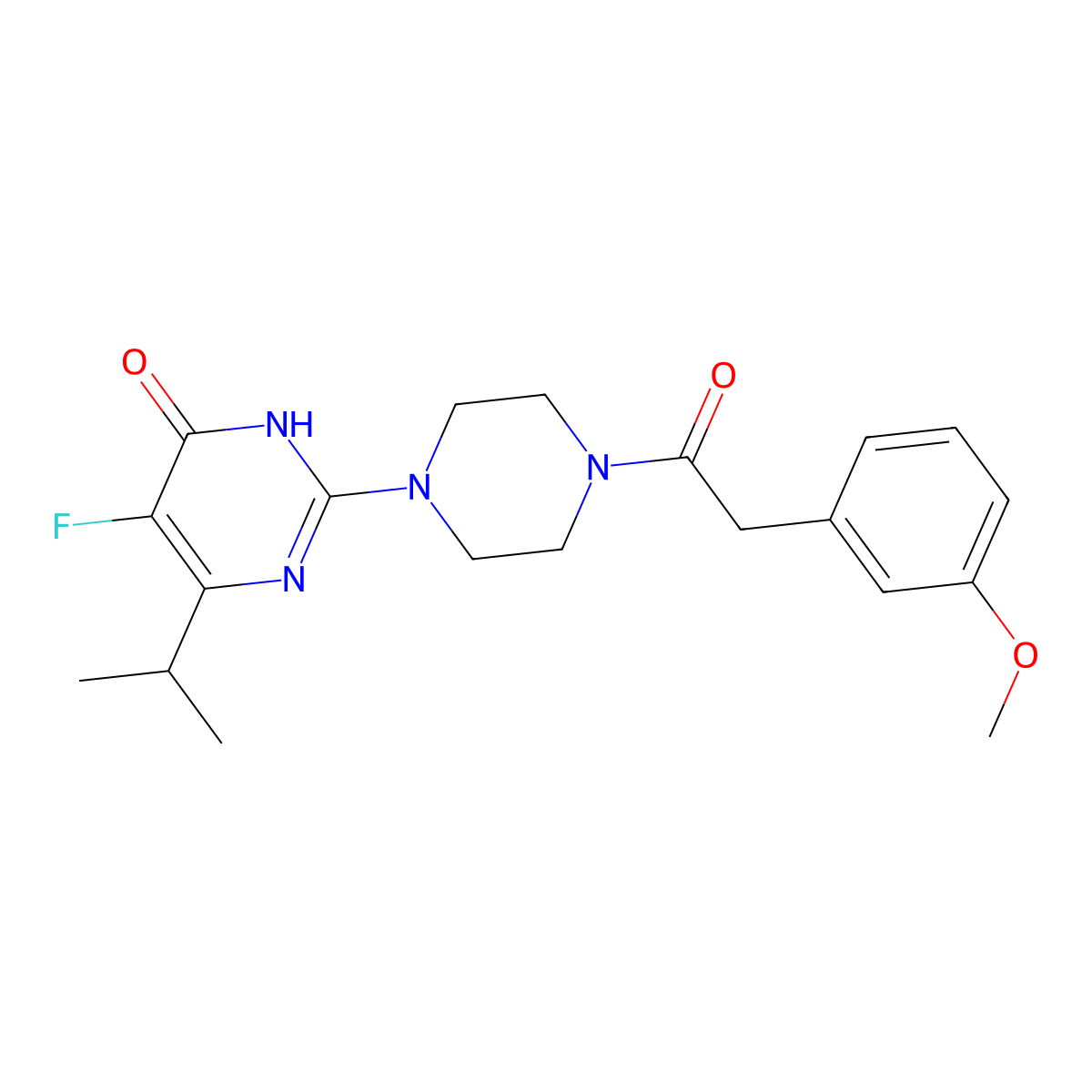 5-Fluoro-2-{4-[2-(3-methoxyphenyl)acetyl]piperazin-1-yl}-6-(propan-2-yl)-3,4-dihydropyrimidin-4-one molecular structure, CAS 2549024-95-3