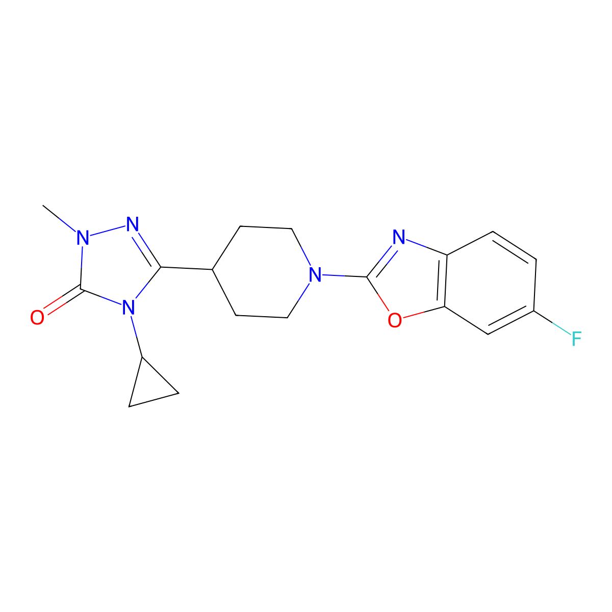 4-cyclopropyl-3-[1-(6-fluoro-1,3-benzoxazol-2-yl)piperidin-4-yl]-1-methyl-4,5-dihydro-1H-1,2,4-triazol-5-one molecular structure, CAS 2549025-04-7