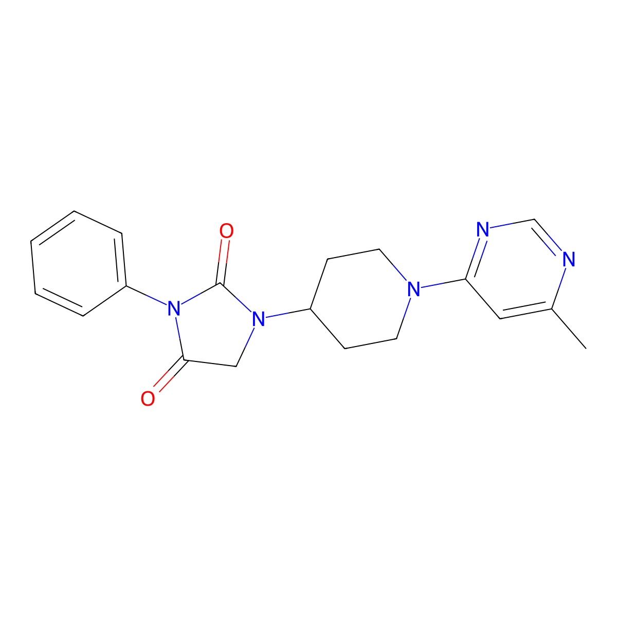 1-[1-(6-Methylpyrimidin-4-yl)piperidin-4-yl]-3-phenylimidazolidine-2,4-dione molecular structure, CAS 2549025-07-0