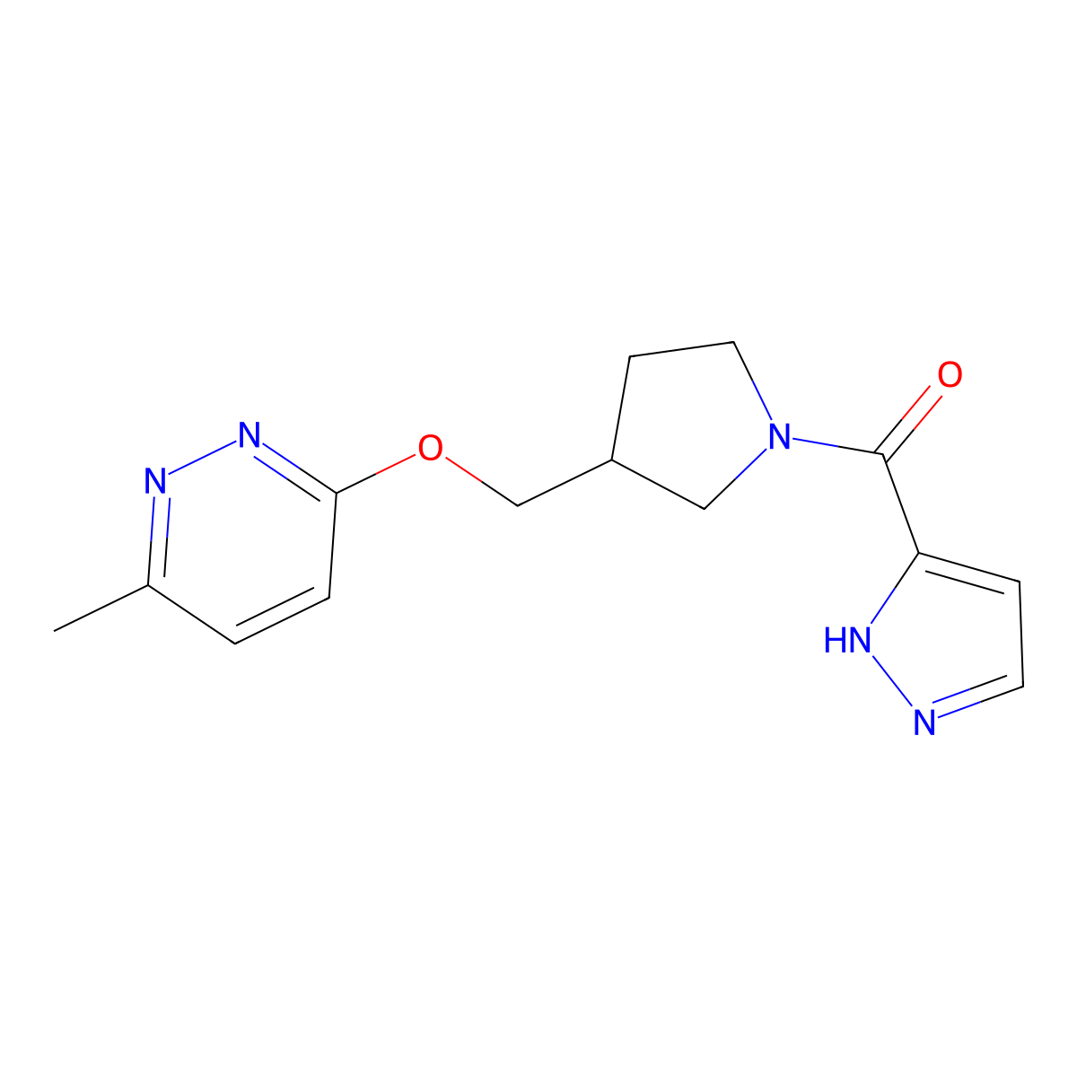 3-methyl-6-{[1-(1H-pyrazole-3-carbonyl)pyrrolidin-3-yl]methoxy}pyridazine molecular structure, CAS 2549025-10-5