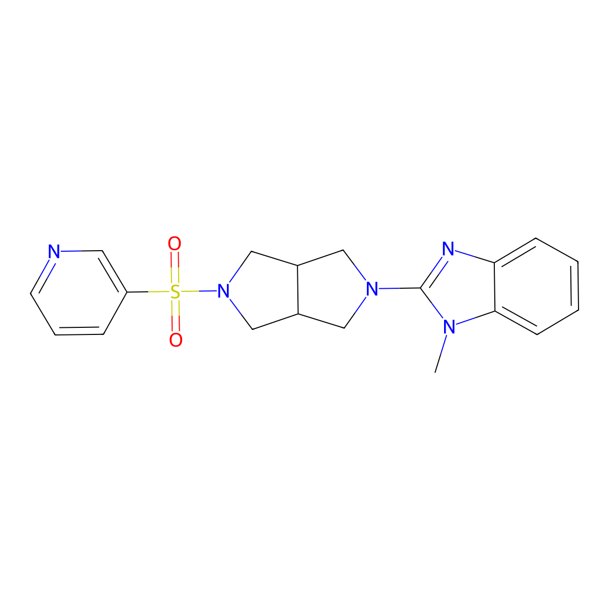 1-methyl-2-[5-(pyridine-3-sulfonyl)-octahydropyrrolo[3,4-c]pyrrol-2-yl]-1H-1,3-benzodiazole molecular structure, CAS 2549025-11-6