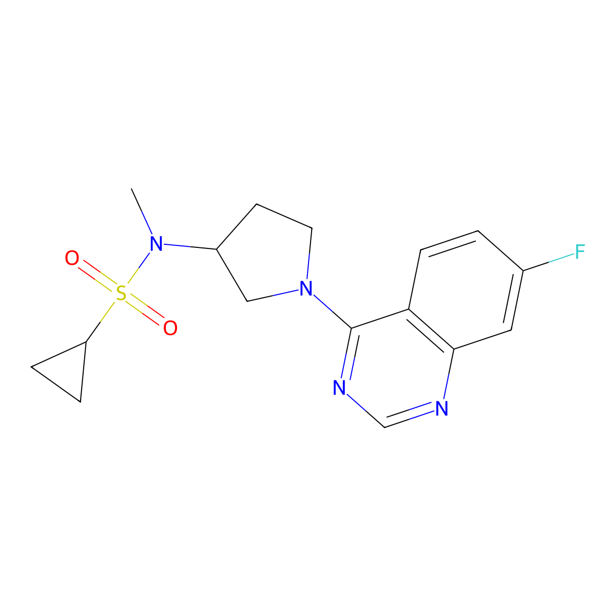 N-[1-(7-fluoroquinazolin-4-yl)pyrrolidin-3-yl]-N-methylcyclopropanesulfonamide molecular structure, CAS 2549025-18-3
