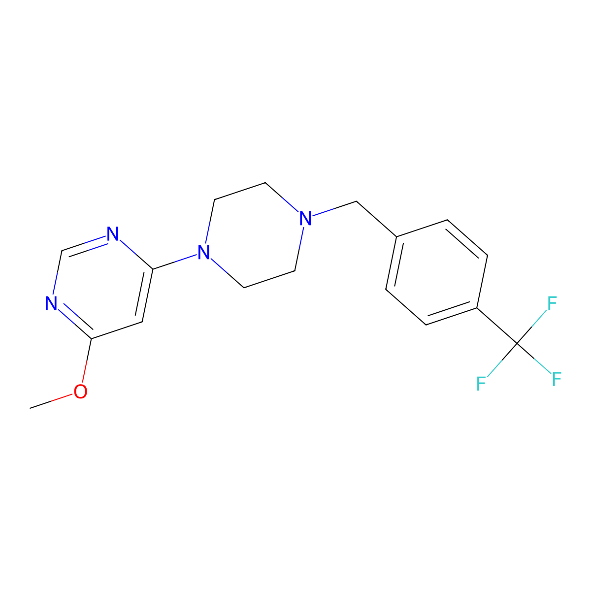 4-Methoxy-6-(4-{[4-(trifluoromethyl)phenyl]methyl}piperazin-1-yl)pyrimidine molecular structure, CAS 2549025-19-4
