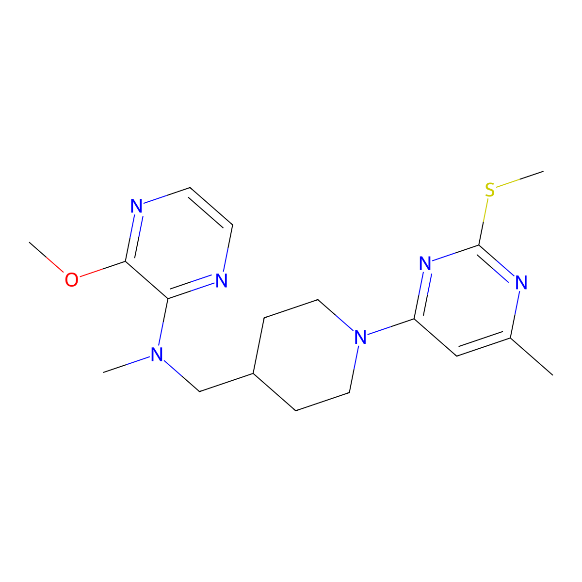 3-methoxy-N-methyl-N-({1-[6-methyl-2-(methylsulfanyl)pyrimidin-4-yl]piperidin-4-yl}methyl)pyrazin-2-amine molecular structure, CAS 2549025-23-0