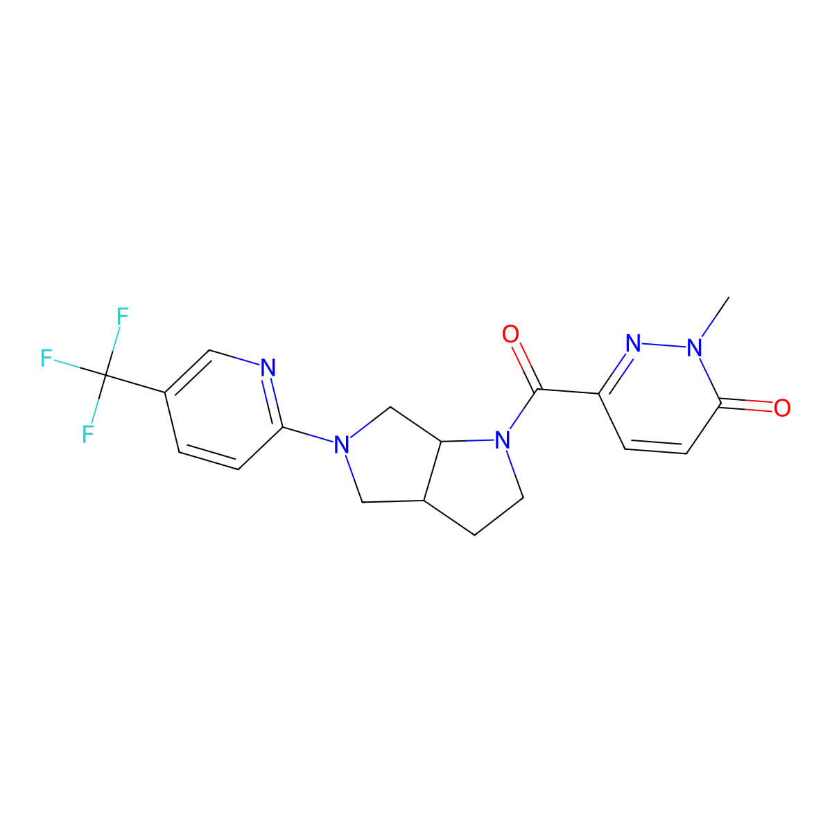 2-Methyl-6-{5-[5-(trifluoromethyl)pyridin-2-yl]-octahydropyrrolo[3,4-b]pyrrole-1-carbonyl}-2,3-dihydropyridazin-3-one molecular structure, CAS 2549025-36-5