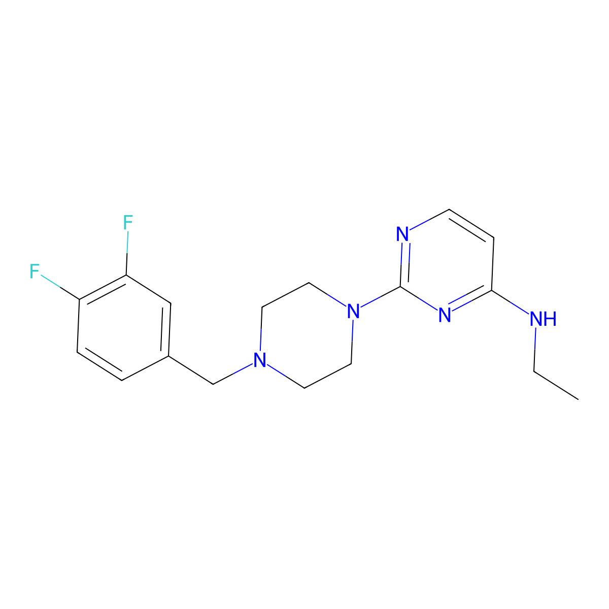 2-{4-[(3,4-difluorophenyl)methyl]piperazin-1-yl}-N-ethylpyrimidin-4-amine molecular structure, CAS 2549025-38-7