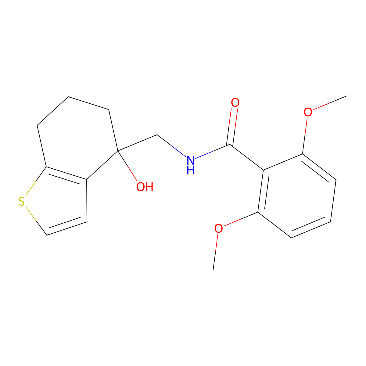N-[(4-hydroxy-4,5,6,7-tetrahydro-1-benzothiophen-4-yl)methyl]-2,6-dimethoxybenzamide molecular structure, CAS 2549025-42-3